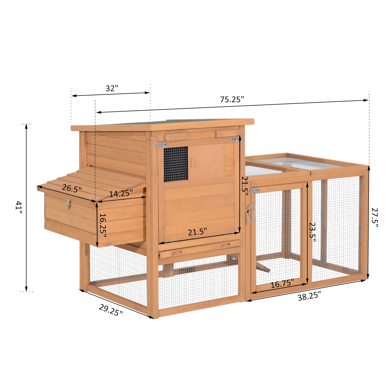 Wooden chicken coop with outdoor run